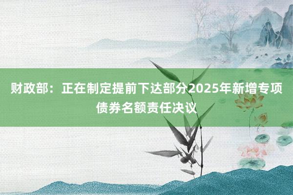 财政部：正在制定提前下达部分2025年新增专项债券名额责任决议